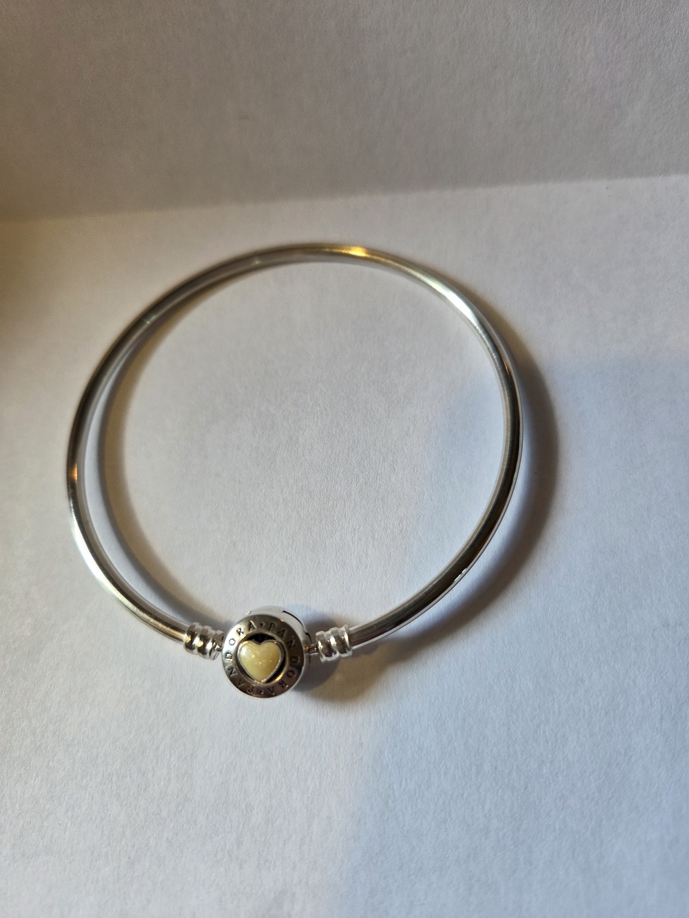 Pandora Sterling Silver Bangle Bracelet with Heart Accent Large